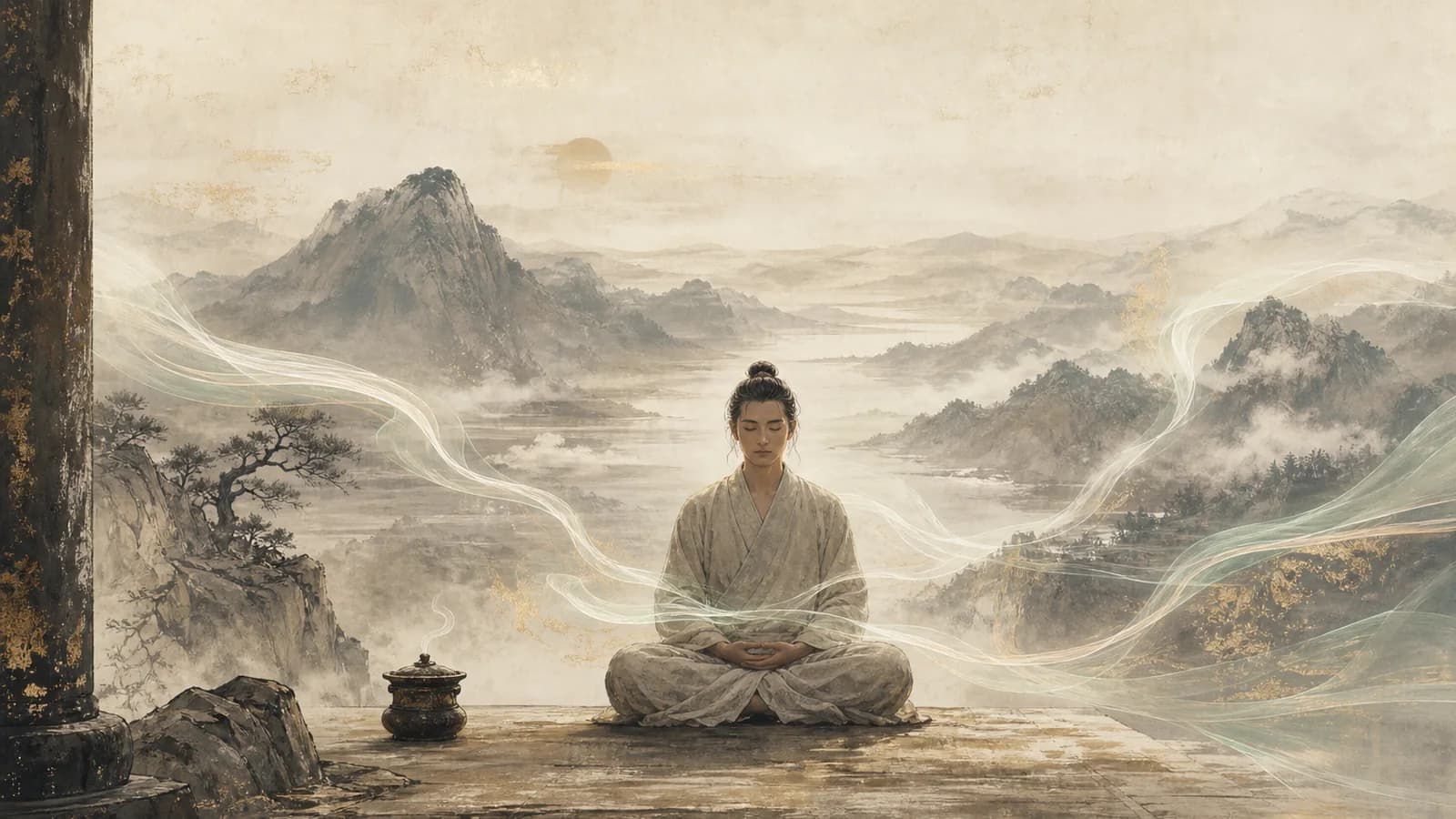 CureQi mission artwork about returning from AI anxiety to human breath, rhythm, and cultivation